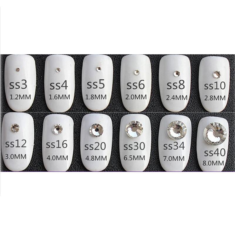 SS3-SS10 Clear Crystal White 3D Nail Art Decoration Rhinestones