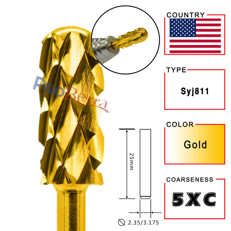 Small Round Top barrel Gold Carbide Manicure Nail Drill Bit