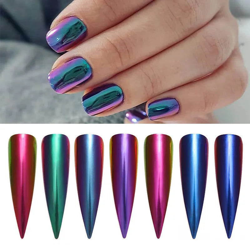 1 Box Mirror Nail Powder Blue Chameleon Metal Mirror Nail Glitter Metallic Effect Chrome , Nails Decoration