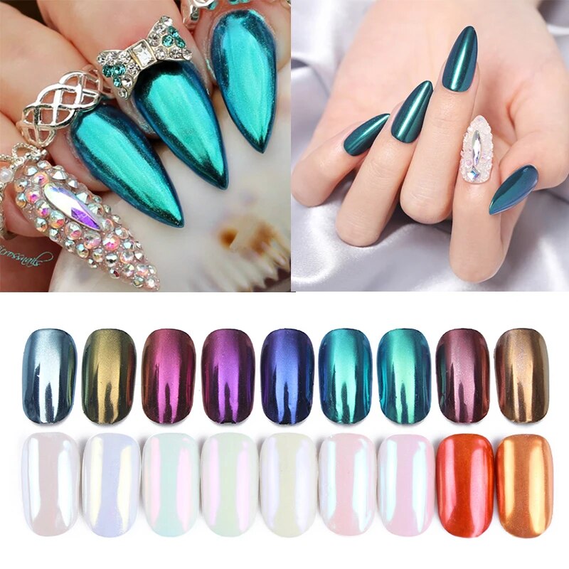 Mirror Glitter Nail Chrome Pigment Shell Dazzling DIY Salon Micro  Powder iridescent Nail Art Decorations