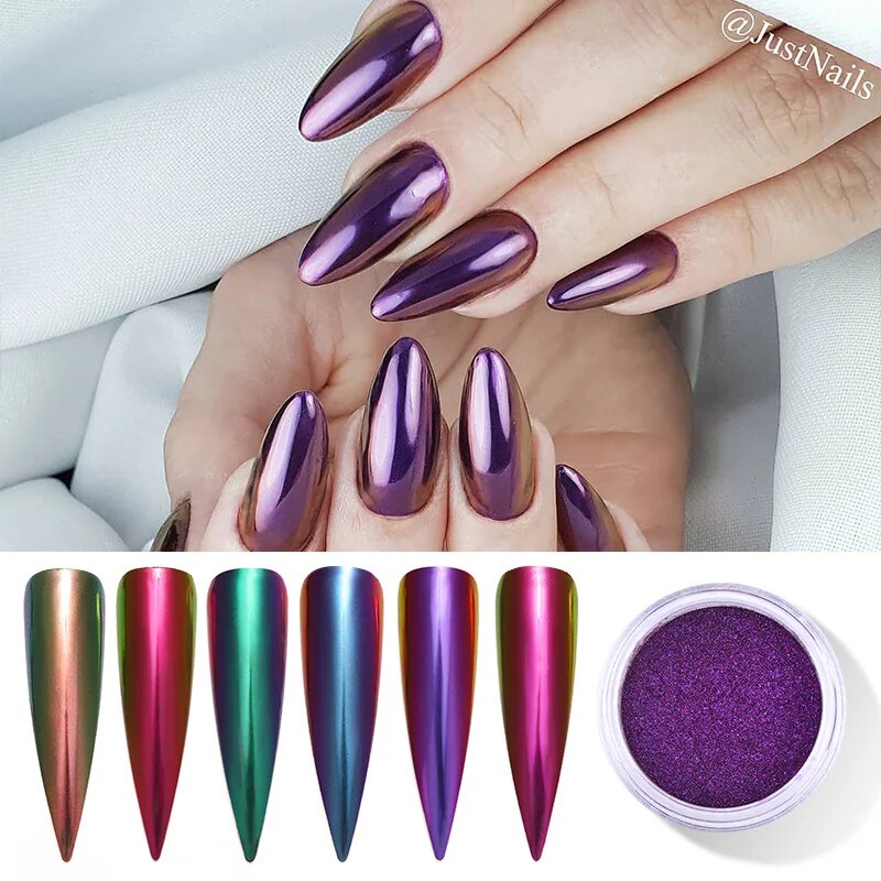 1 Box Mirror Nail Powder Blue Chameleon Metal Mirror Nail Glitter Metallic Effect Chrome , Nails Decoration