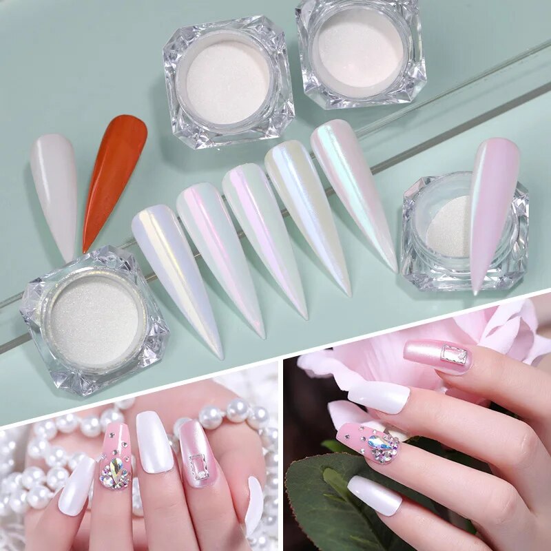 1 Box Pearl Shell Nail Glitter Powder Aurora Nails Ice Transparent Art Pigment Chrome Glitters