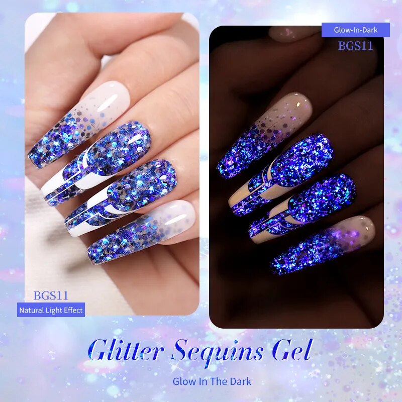 BORN PRETTY Glitter Sequins Gel Nail Polish Glow In The Dark Shining