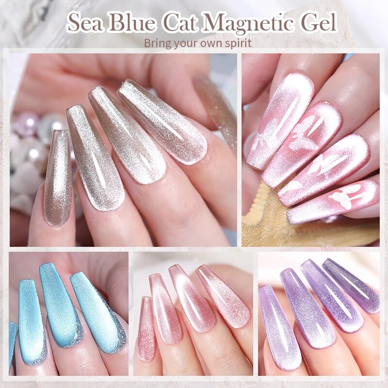 BORN PRETTY Sea Blue Cat Eye Magnetic Nail Gel Polish Glitter Snowlight 10ml