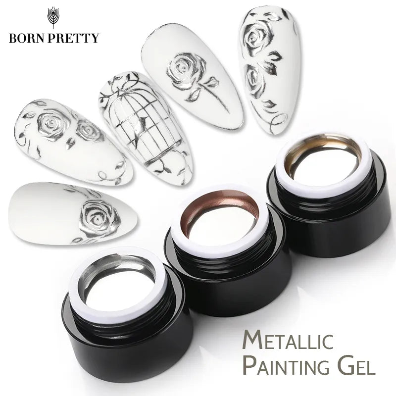 BORN PRETTY Sparkling Metallic Painting Gel Polish Drawing Gold Silver Mirror Glitter UV Gel 5ml