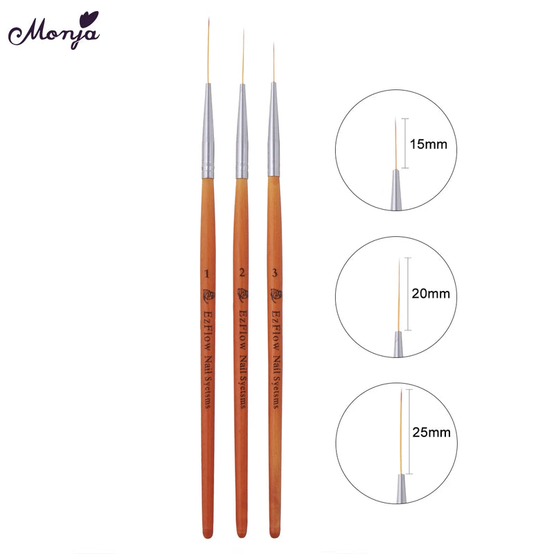 3pcs Nail Art Wooden Handle French Painting Brush Lines