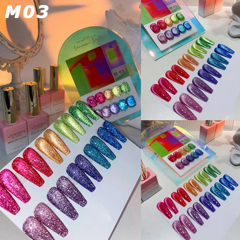 10 Colors/Set Glitter Broken Diamond Cat Eye Gel Nail Polish