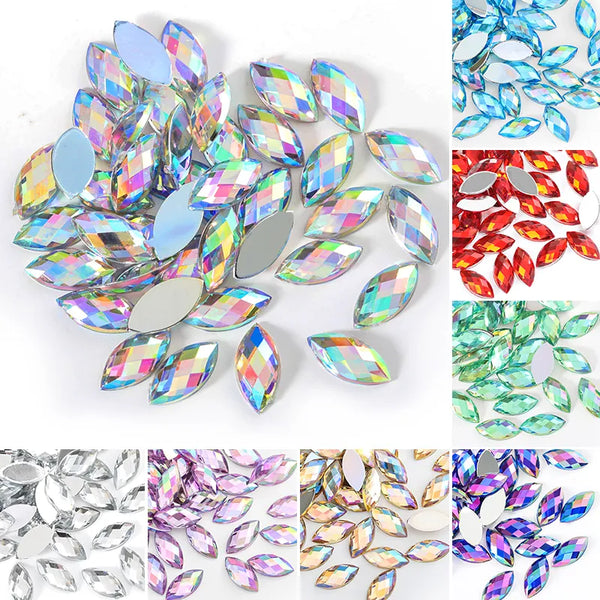 100pcs Glitter Acrylic Horse Eye Non Hotfix Rhinestones Nails Crystals Rhinestones