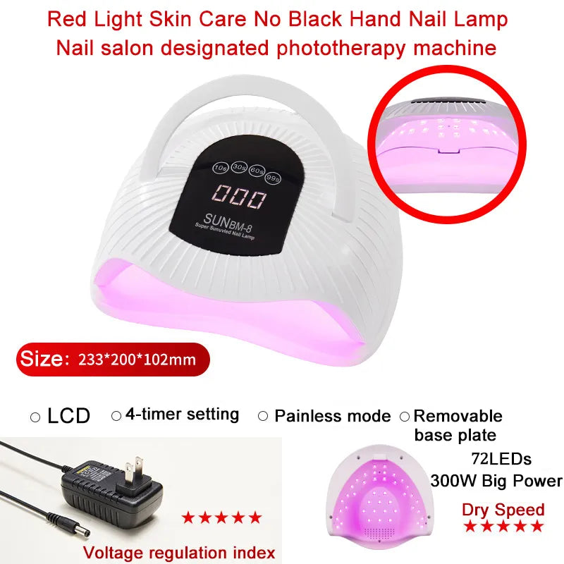 72LEDs Leistungsstarke Nageltrocknungslampe 300W Nageltrockner UV-Gelpolitur