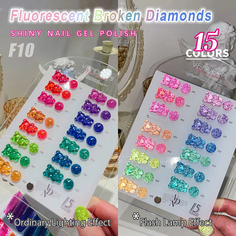 15 Colors/Set Glitter Broken Diamond Gel Nail Polish