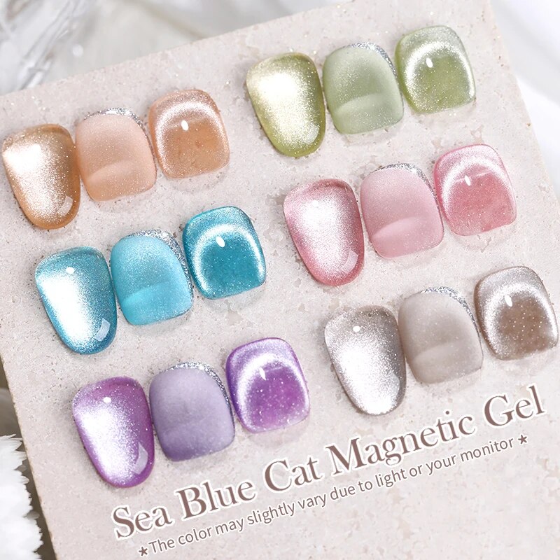 BORN PRETTY Sea Blue Cat Eye Magnetic Nail Gel Polish Glitter Snowlight 10ml