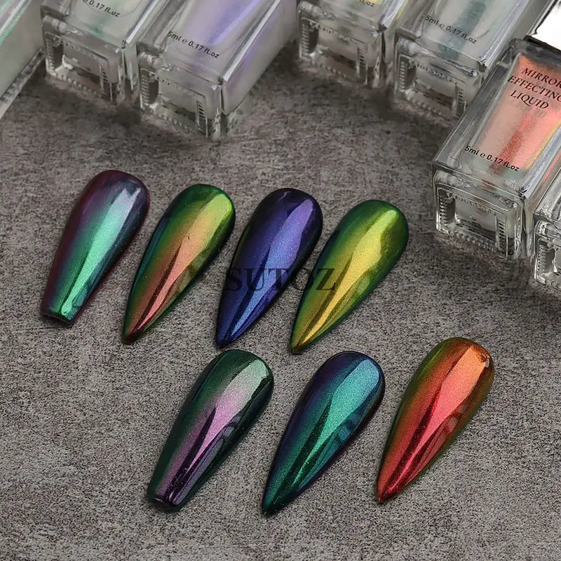 5ml Chrome Nail Gel Aurora Powder Liquid Metallic Mirror Effect