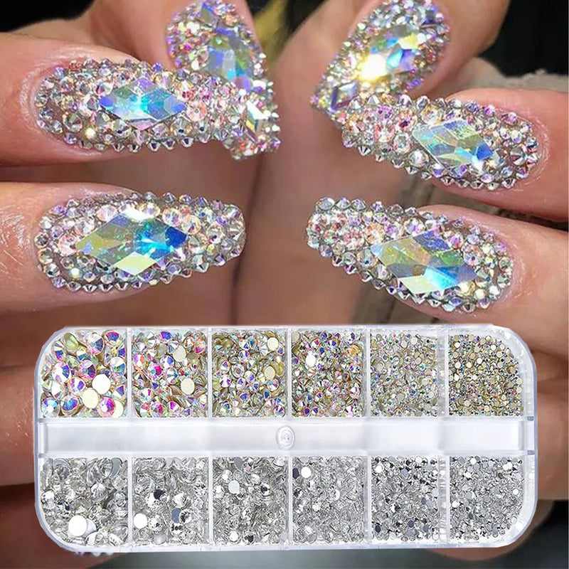 2400pcs AB Flatback Nail Rhinestones Mini Diamond