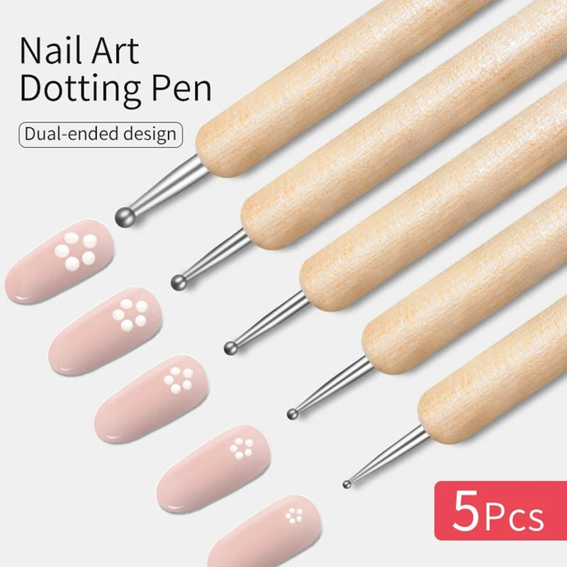 5pcs/Set Dual-Ended Nail Art Dotting Pen With Rhinestones Handle