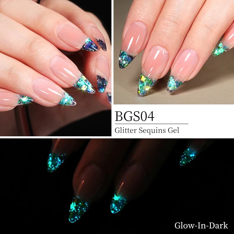 BORN PRETTY Glitter Sequins Gel Nail Polish Glow In The Dark Shining