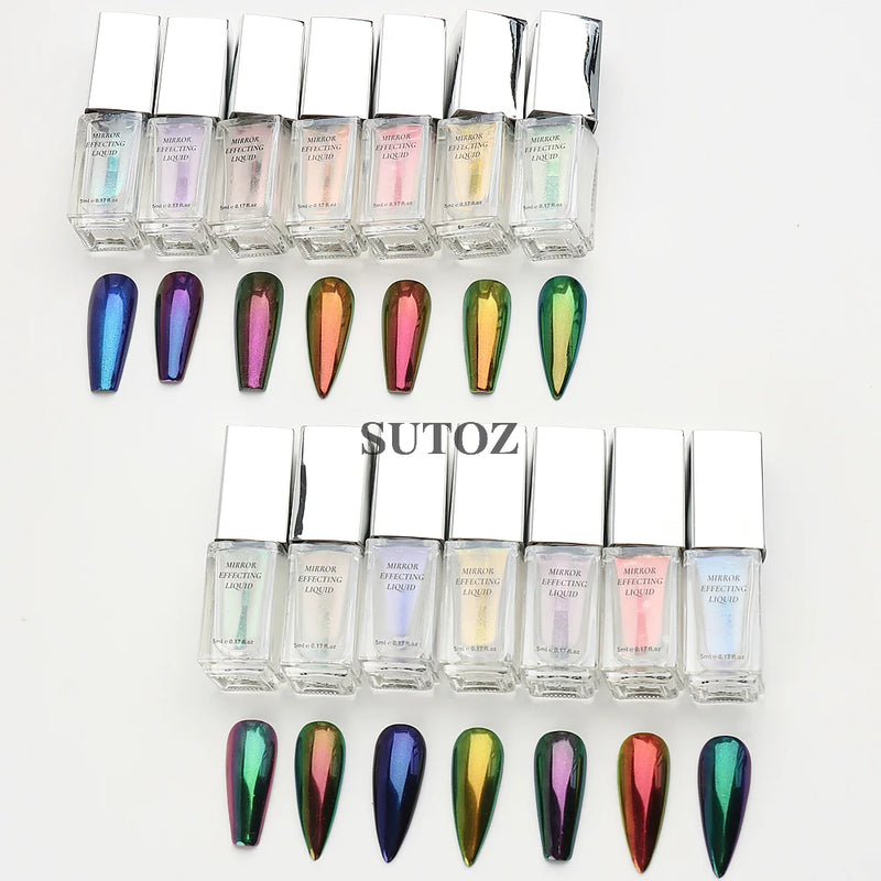 5ml Chrome Nail Gel Aurora Powder Liquid Metallic Mirror Effect