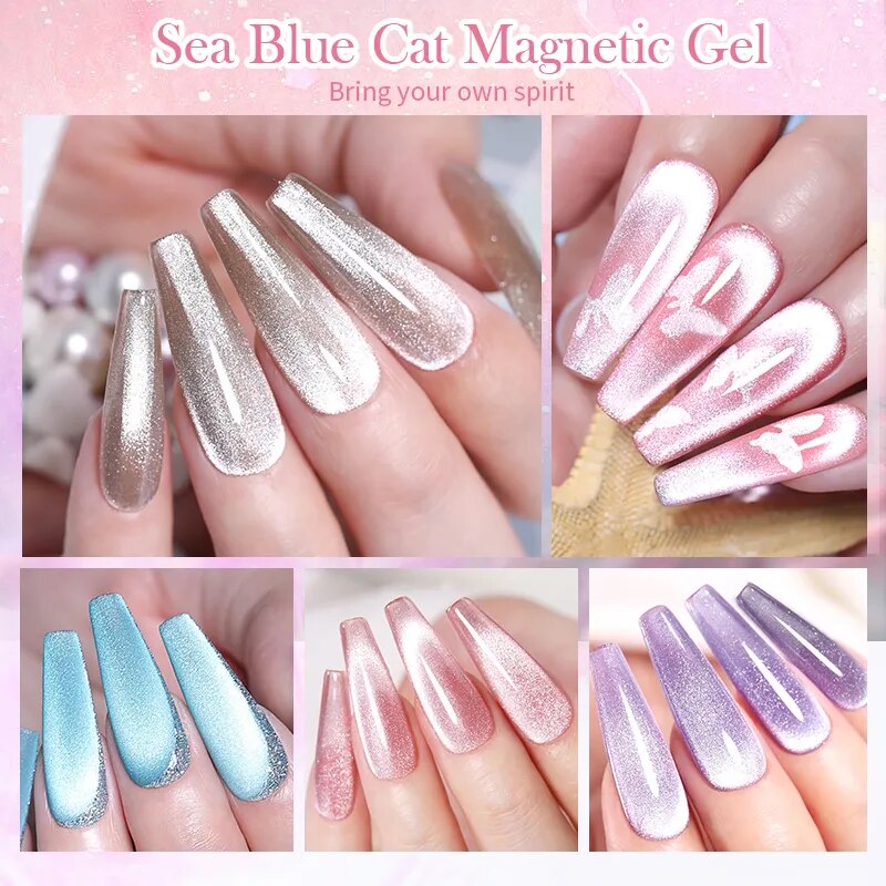 BORN PRETTY Sea Blue Nude Pink Snow light Cat Eye Magnetic, Transparent Jelly Nail Gel Polish UV Gel Color