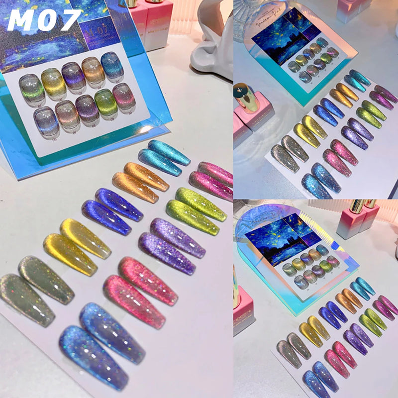 10 Colors/Set Glitter Broken Diamond Cat Eye Gel Nail Polish