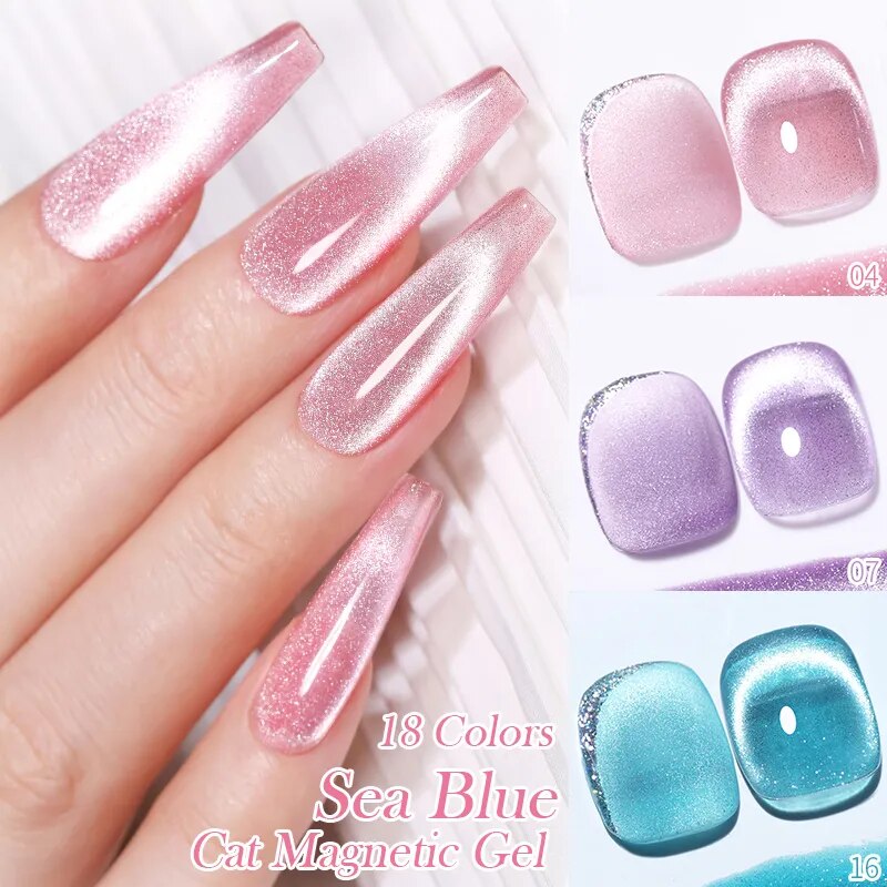 BORN PRETTY Sea Blue Nude Pink Snow light Cat Eye Magnetic, Transparent Jelly Nail Gel Polish UV Gel Color