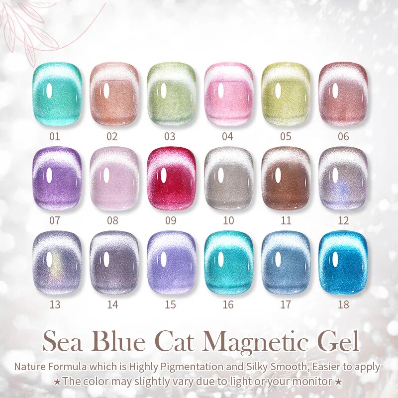 BORN PRETTY Sea Blue Cat Eye Magnetic Nail Gel Polish Glitter Snowlight 10ml