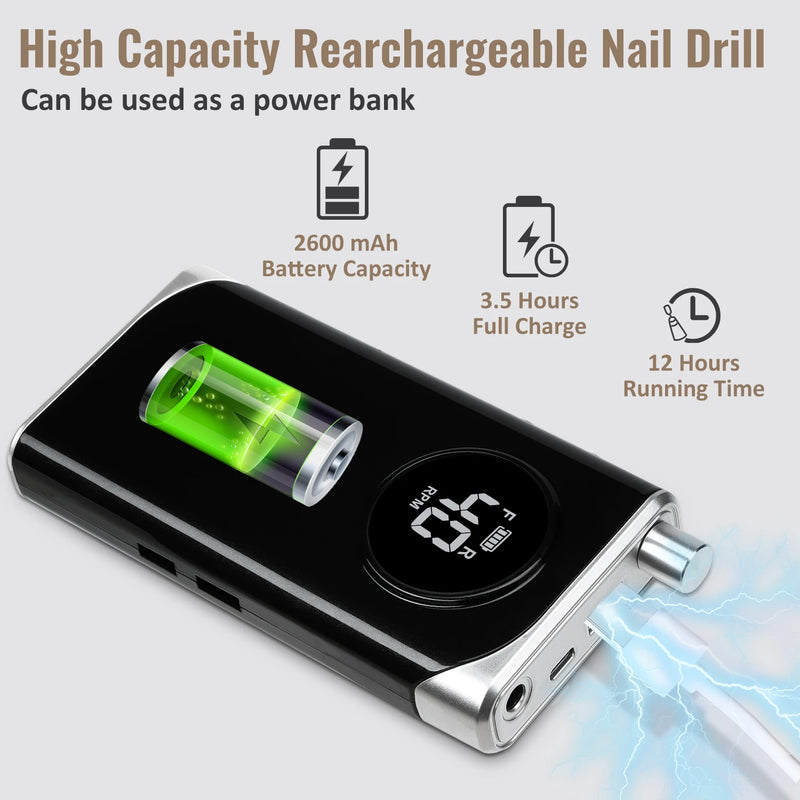 40000RPM NAIL DRILL MACHINE RECHARGEABLE PORTABLE