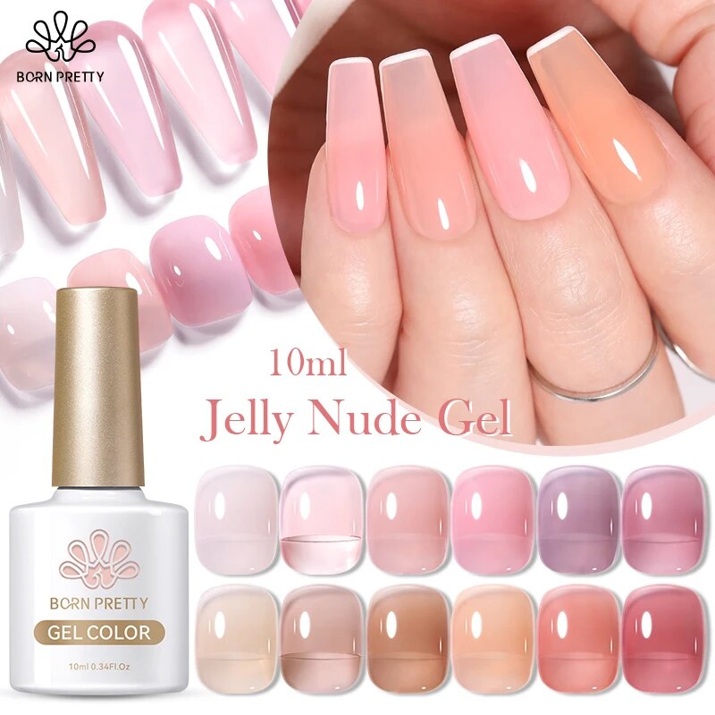 BORN PRETTY 10ML Jelly Nude Gel Polish Translucent Gel Manicure UV LED