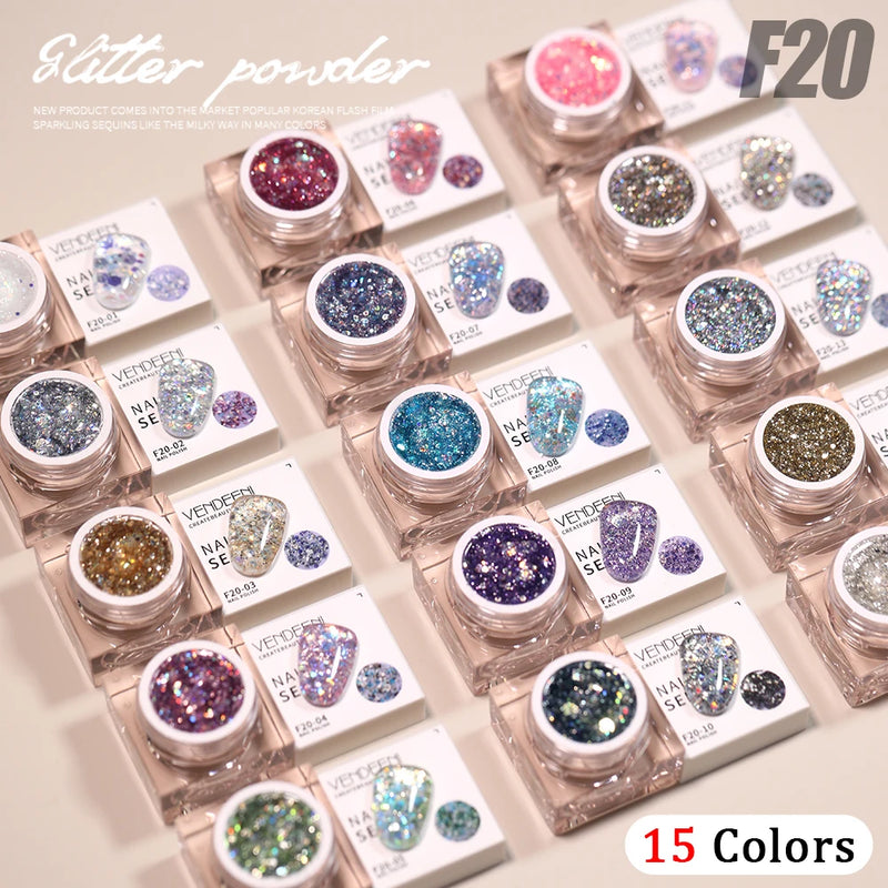 15 Colors/Set Glitter Broken Diamond Gel Nail Polish