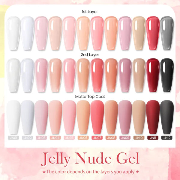 BORN PRETTY Jelly Gel Semi-transparent Nude Color Nail Gel Polish Clear Pink French  UV LED Gel