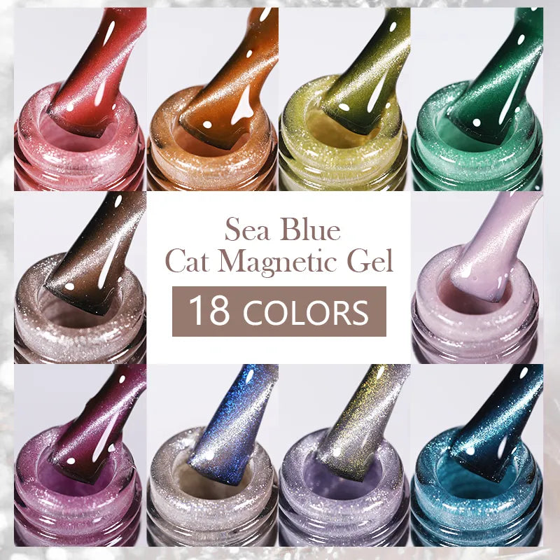 BORN PRETTY Sea Blue Cat Eye Magnetic Nail Gel Polish Glitter Snowlight 10ml