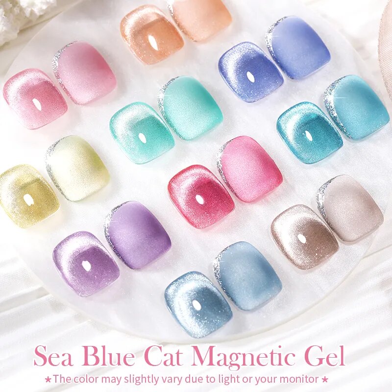 BORN PRETTY Sea Blue Nude Pink Snow light Cat Eye Magnetic, Transparent Jelly Nail Gel Polish UV Gel Color