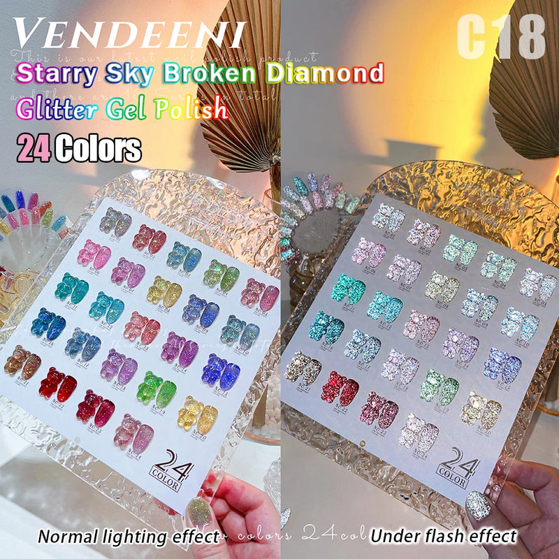 24 Colors/Set Glitter Broken Diamond Gel Nail Polish UV