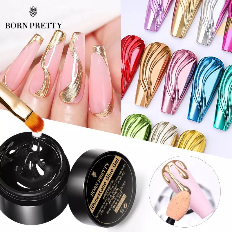 BORN PRETTY 3-teiliges Set mit Strasssteinen, Klebegel und Chrom