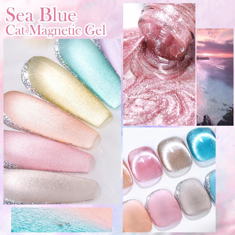 BORN PRETTY Sea Blue Nude Pink Snow light Cat Eye Magnetic, Transparent Jelly Nail Gel Polish UV Gel Color