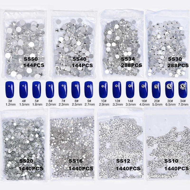 Non Hotfix Rhinestones Nails Crystals Type SS3-SS6