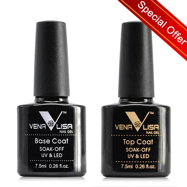 2pcs*7.5ml Venalisa Nude Color Gel Base Nowipe Top Coat Soak Off UV LED Gel Nail Polish Cosmetics Nail Art Manicure Nail Varnish