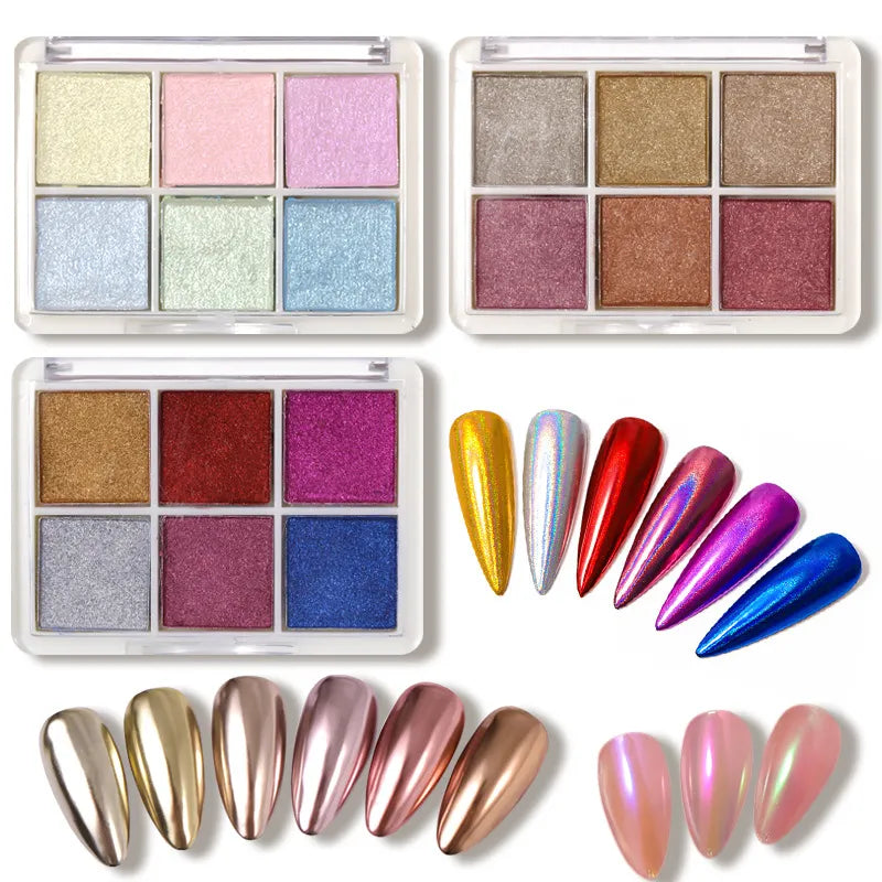 6 Colors Holographic Laser Aurora Solid Mirror Nail Powder