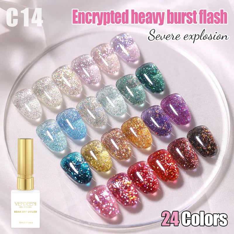 24 Colors/Set Glitter Broken Diamond Gel Nail Polish UV