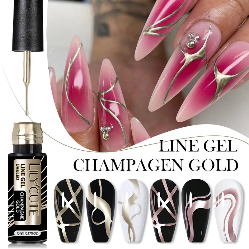 Liner Champagne Gold Metallic Gel Nail Polish Silver Rose Super bright Nail Art