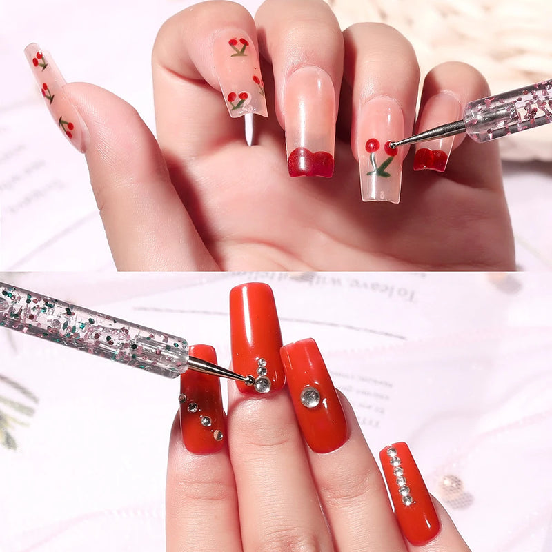 5pcs/Set Dual-Ended Nail Art Dotting Pen With Rhinestones Handle