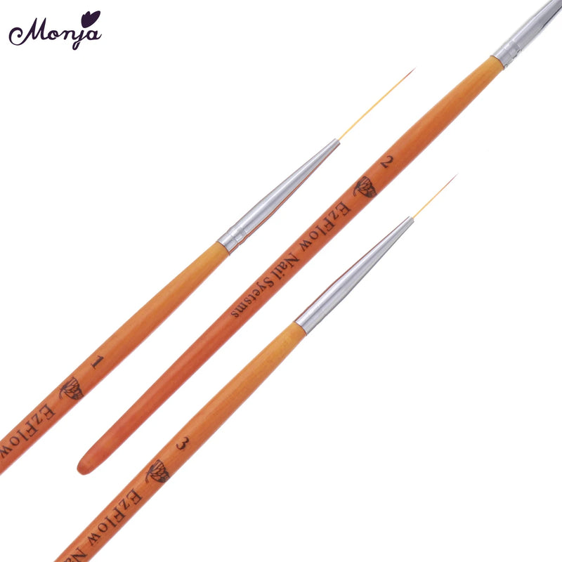 3pcs Nail Art Wooden Handle French Painting Brush Lines