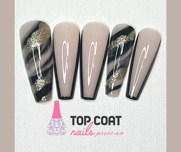 1 Box Black Marble designs, 24Pcs with application kit, Press On Nails Long Coffin Wears Nail Tip