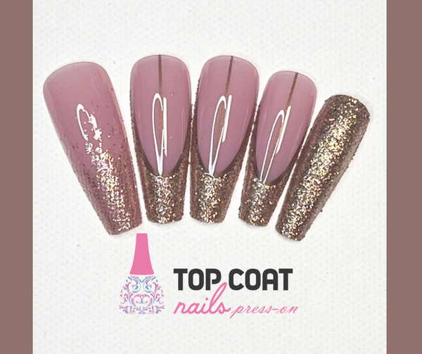 1Box Gold Glitter Nail Tips 24Pcs with application kit, Press On Nails Long Coffin Wears Nail Tip