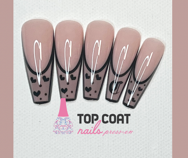 1 Box Black Heart tip designs, 24Pcs with application kit, Press On Nails Long Coffin Wears Nail Tip