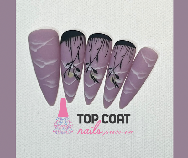 1 Box Purple Scenery designs, 24Pcs with application kit, Press On Nails Long Coffin Wears Nail Tip