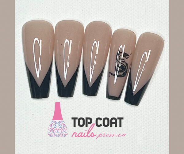 1 Box Black V-Shape Tips designs, 24Pcs with application kit, Press On Nails Long Coffin Wears Nail Tip