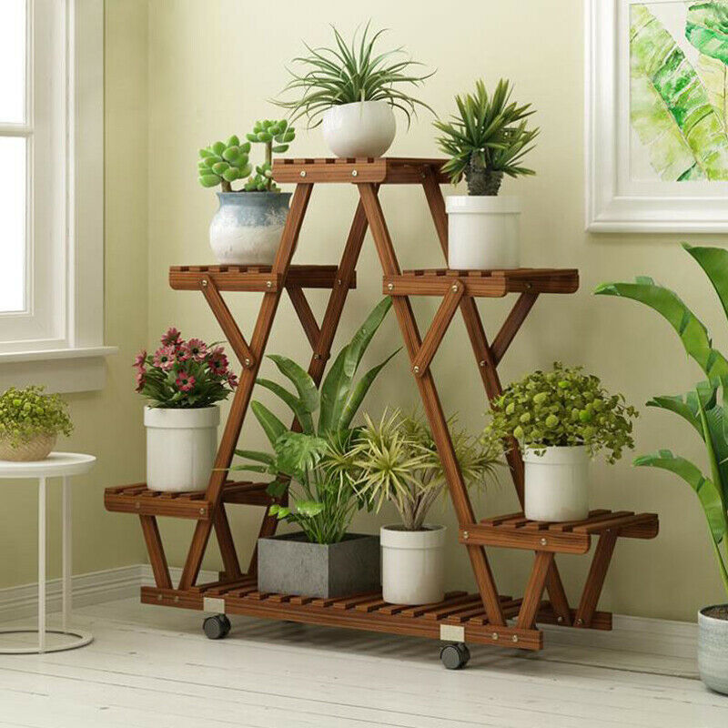 Triangular Plant Shelf 6 Potted Wood Plant Holder Flower