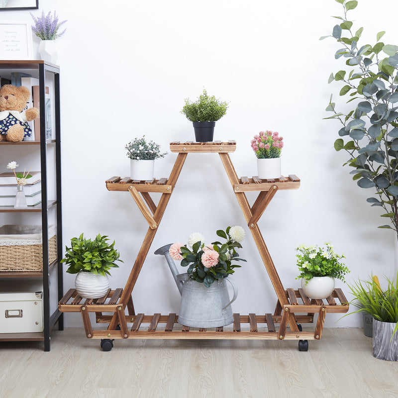 Triangular Plant Shelf 6 Potted Wood Plant Holder Flower