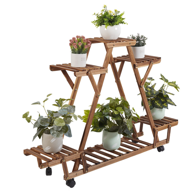 Triangular Plant Shelf 6 Potted Wood Plant Holder Flower