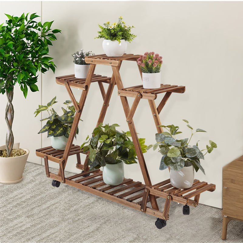 Triangular Plant Shelf 6 Potted Wood Plant Holder Flower